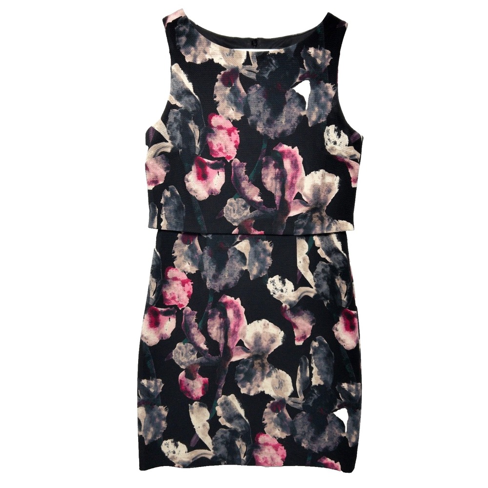 Ivanka Trump Scuba Pink Candy Watercolor Floral Pencil Dress M Gold Zipper $148